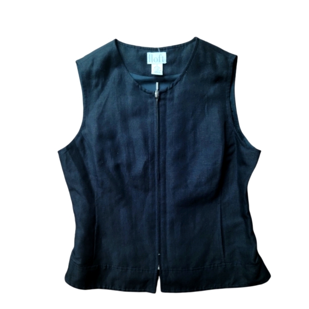 Ann Taylor Loft black linen zip up vest jacket size 4